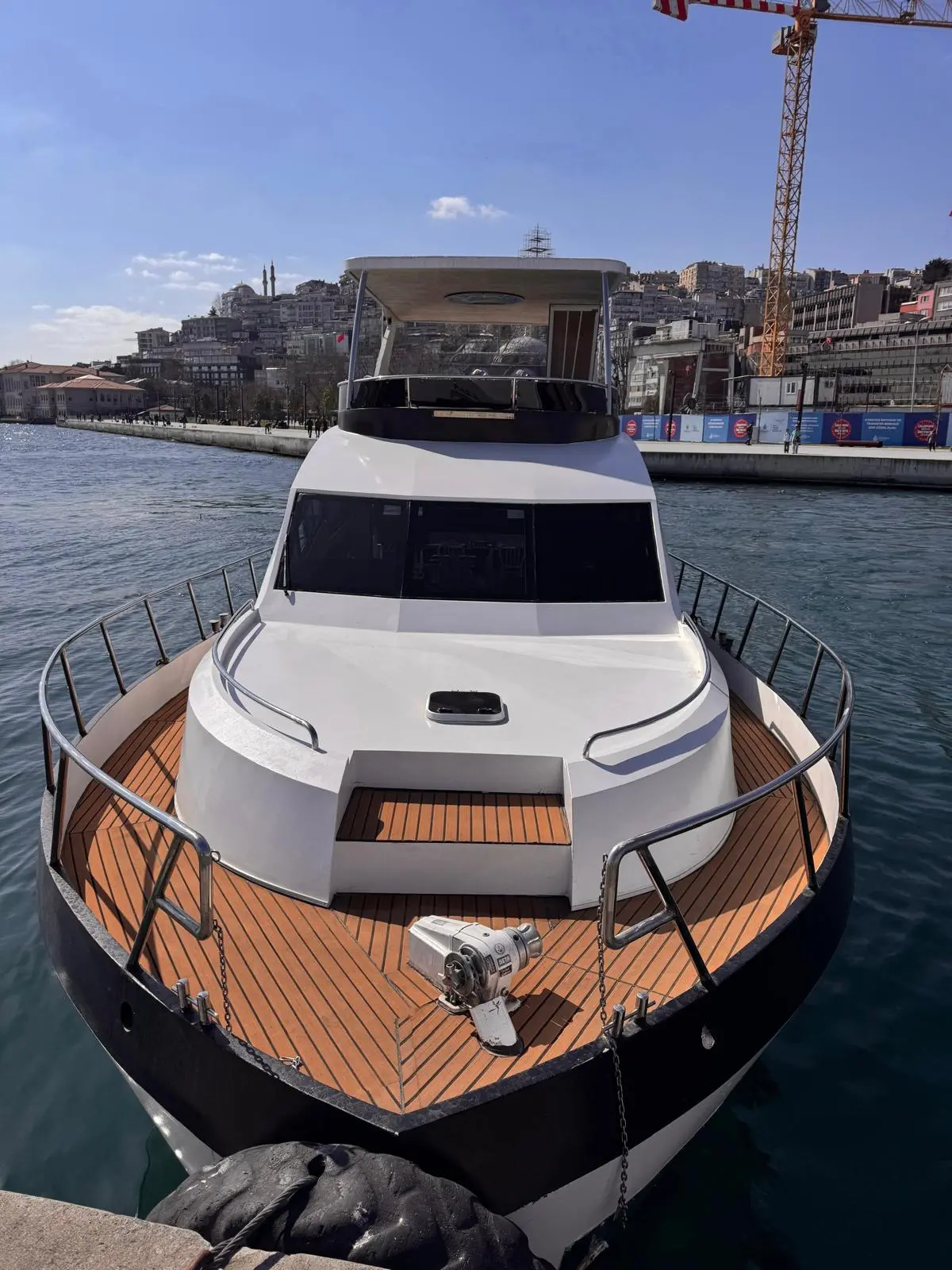 Front deck of the private Bosphorus yacht in daylight