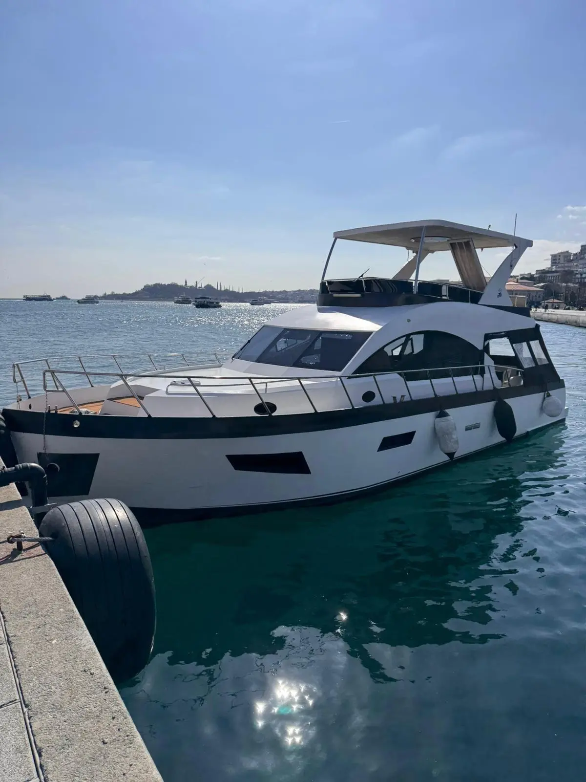 Side view of the private yacht at the Istanbul pier